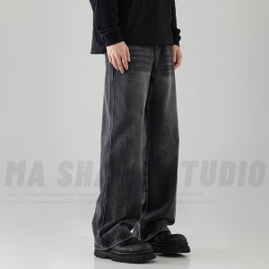 Retro American Denim Jeans Mens Heavy Wear Resistant Washed High Street Straight Loose Handsome Design Sense Trendy Pants