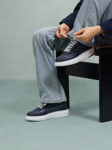 ThomWills Mens Casual Shoes Leather Denim Sports Shoes Heightening Thick Bottom Board Shoes Winter Leisure Sneakers