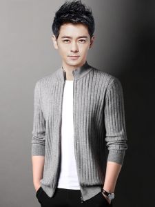 ROMON | Loose Business Casual Zipper Knitted Cardigan Jacket For Men Romon Autumn Winter New Style Fashion Urban Leisure Polyester Blend