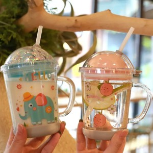 Kids Carton Milk Cups With Straw Water Cup Scale Glass Cups