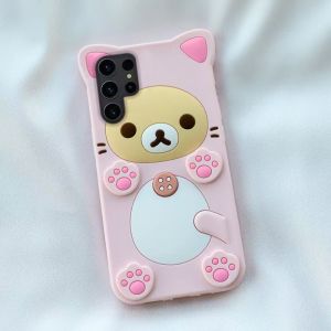 EOENKK | Kawaii INS Rilakkuma Cartoon Silicone Phone Case For Samsung Galaxy S25 S24 S23 S22 Ultra S20 S21 FE A14 A54 A53 S10 Back Cover