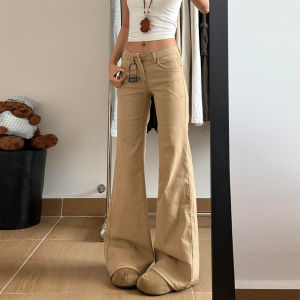 Khaki Low-Waist Bell Bottom Jeans Womens Slimming Long Boots Cut Denim Pants Casual Straight Leg Trousers Autumn Fashion