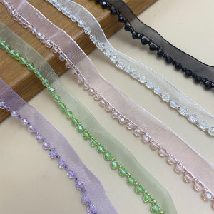 Handmade Crystal Lace Trim Beaded Mother Daughter Ribbon DIY Sewing Accessories for Clothing Cuffs Collars And Gaps