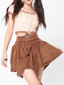 High Waist A-Line Mini Skirt Pleated Design Street Style American Flavor Womens Fashion Summer Slimming Short Skirt