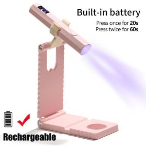 Mini UV Nail Light with Timer & Foldable Stand - Rechargeable Handheld Lamp for Gel Nails 360° Adjustable Flash Curing Nail Dryer for Home Manicure
