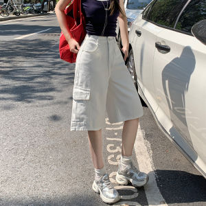 Quần Short Denim Xanh Nhạt Cạp Cao Cho Nữ Dáng Rộng Ống Đứng Quần Áo Làm Việc Thời Trang Quần Jeans Cỡ Nhỏ