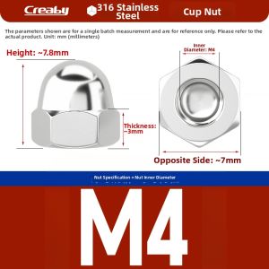 Creaby | 304 Stainless Steel Cap Nut Reverse Threaded Decorative Screw Cap
