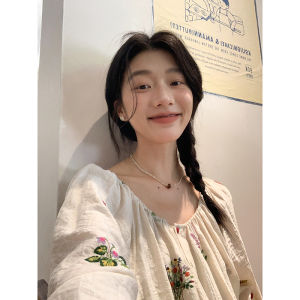 Mixd | Áo Sơ Mi Nữ Tay Dài Mùa Hè Thu Phong Cách Pháp Thêu Vải Cotton Linen