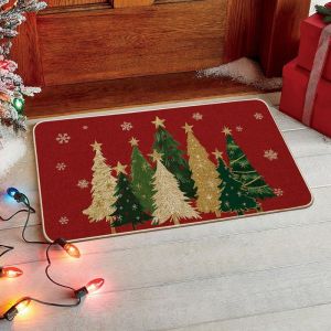 Thảm Chào Mừng Giáng Sinh Mộc Mạc VIKAMA Với Cây Thông Noel Trong Chậu Cành Thông Thảm Trong Nhà Mềm Mại Chống Trơn Trượt Trang Trí Nhà Cửa Chống Phai Màu Phong Cách Hiện Đại