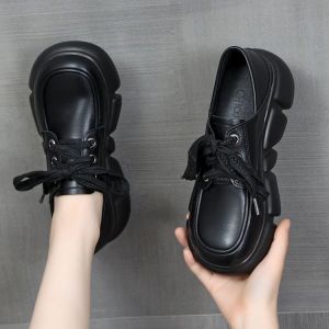 Womens Thick Bottom Soft Leather Slip-On Loafers Casual Platform Anti-Slip Shoes Spring Summer New Style Cross Buckle Roman Style