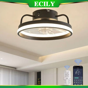 ECILY Ceiling Fans with Lights Flush Mount Ceiling Fan with Lights and Remote 6 Wind Speed Smart Low Profile Ceiling Fan for Bedroom