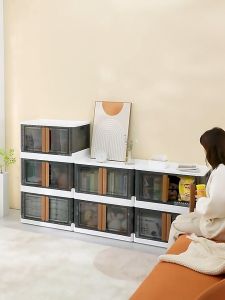 Stackable Storage Bins with Lids 3 PackCollapsible Storage Bins with Doors Plastic Folding Storage Box with WheelLarge Foldable Storage Boxes for Dormroom Clothes