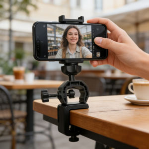 360°Rotating Phone Tripod Stand with Mic Holder Foldable Live Streaming Mount for iPhone Android Vlog Recording & Video Shooting