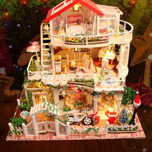 Hoomeda DIY Large Villa Model Building Kit Creative House Model Birthday Gift for Girls Wooden Assembly Model Static Model