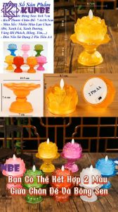 Đèn Nến Điện Tử Hoa Sen KUNBE Thủy Tinh Nhiều Màu Trang Trí Để Ban Thờ Cúng Phật Giáo