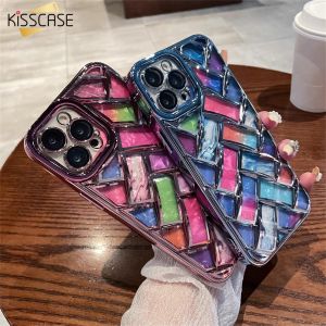 KISSCASE Electroplated Shell Paper Braided Grid For iPhone 14 Pro Max Case With Lens Film Transparent TPU Three-Dimensional All-Inclusive Soft Shell Apple 13Pro 12 11 XR XS Max X Protective Back Cover