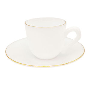 ถ้วยกาแฟพร้อมจานรองเนื้อแก้วลายมุก รุ่นขอบทอง P60