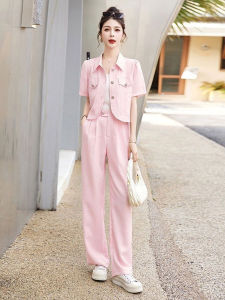 Bộ Mùa Hè Nữ Hương Thơm Nhẹ Trẻ Hóa Gió Em Gái Phong Cách Ống Rộng Quần Hai Mảnh Rộng Rãi Thẳng Quần Bộ