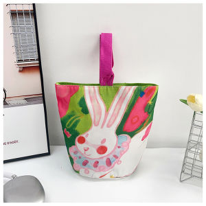 Cute Cartoon Canvas Bucket Bag Handbag Commuter Soft Handle Foldable Washable Small Size Storage Gift Bag for Baby Full Moon