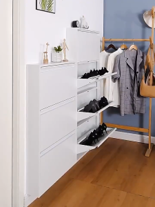 Multi-Layer Thin Steel Shoe Cabinet Metal Slim Modern Shoe Rack Large Capacity Wall Mounted Cabinet