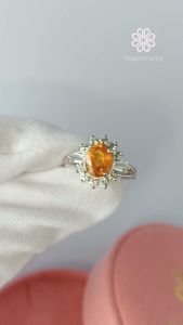 Rosenmarry/แหวนบุษราคัมแท้ 3 กะรัต ตัวเรือนเงินแท้925ชุบทองคำขาว พร้อมกล่อง RR117 ของขวัญ