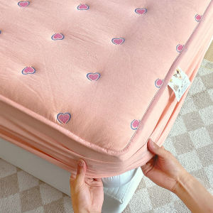 Thickened Pure Cotton Bed Canopy Single Piece Pure Cotton Bedspread Dustproof Protector Cover with Cute Embroidery Bedding Set