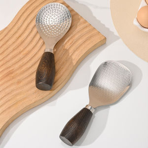 Amoki【Ready in Stock】 Non-stick Rice Spoon Stainless Steel Comfortable Wooden Handle Big Rice Paddle Dinner Utensils
