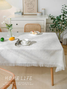 ผ้าคลุมโต๊ะทานอาหารสไตล์โมเดิร์นสีขาวแบบยาว ผ้าคลุมโต๊ะกาแฟสไตล์ยุโรปแบบเรียบง่าย ผ้าคลุมโต๊ะกลมหรูหรา