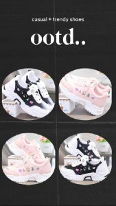 Gevani Sepatu Sneakers Anak Lovely Cewek Cowok Hitam Pink Putih