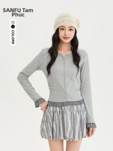 SANFU | Áo Thun Slim Kiểu Layer Với Họa Tiết Caro Và Nếp Nhuộm
