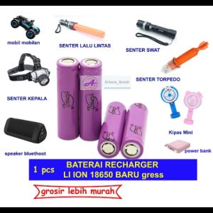 Baterai Recharger 18650 100% BARU gress  real 1200mAh