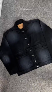 JINISO - Denim Pria Jaket Jeans Oversize Onyx Black Spray