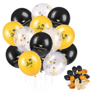 15pcs/set Congratulation Graduation Black Golden Latex Balloons with Confetti Graduation Party Decoration Supplies Grad Gifts