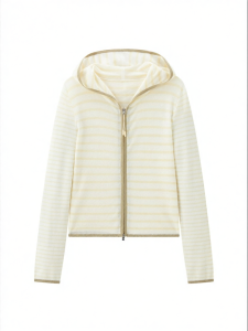 PEACEBIRD | Mall Version Mixed Fabric Stripe Long Sleeve Hooded Knitted Cardigan