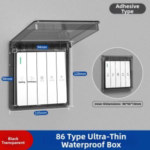 Ultra-Thin 86-Type Waterproof Cover Adhesive Bathroom Socket Splash Proof Box Transparent Power Protection Cover for Toilet