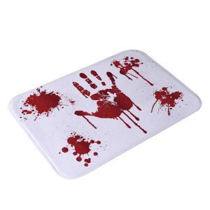 VIKAMA Modern Horror Blood Handprints Flannel Halloween Non-Slip Bathroom Toilet Doorway Wearable Durable Rugs Home Decoration