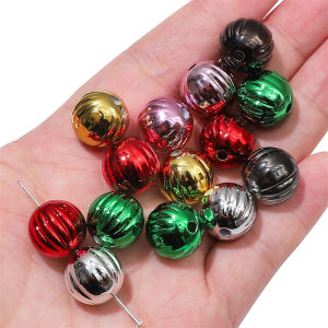 5pcs 14mm Metallic Acrylic Beads Pumpkin Shape Round Loose Spacer Beads for DIY Handmade Bracelet Necklace Keychain Jewelry Christmas Craft Making