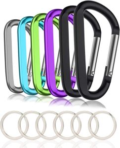6 Chiếc Kẹp Carabiner Nhôm Màu Đen Với Hình Dạng Vòng D Và 6 Chiếc Móc Khóa Phụ Kiện Leo Núi Carabeaner