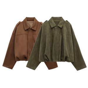 2025 Spring 2 Color Womens Solid Elegant Jacket Suede Short Coat Casual Long Sleeve Zipper Jackets for Women New Outerwear