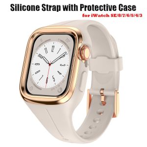 Silicone Watch Strap + Case for Apple Watch Band 38mm 40mm 41mm Sport Bracelet with Protective Case Bumper i Watch 9 8 se 7 6 5 4