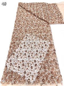 Luxury African Sequins Beaded Lace Fabrics High Quality Sequence Embroidery French Heavy Nigerian Lace Fabric For Wedding Dress