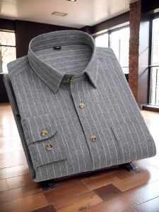 Mens Long Sleeve Pure Cotton Shirt Casual Striped Outerwear for Middle-Aged Fathers Dark Colored Daily Wear Comfortable Fit