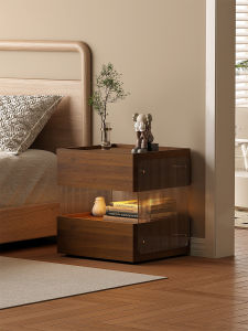 Walnut Bedside Table Drawer Style Storage Cabinet Floating Design Bedroom Furniture Organizer Cabinet Medium Antique Style