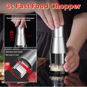 3s Fast Food Chopper Stainless Steel Manual Hand Press Onion Mincer Vegetable Cutter Dicer Meat Grinder Cooking Helper Easy to Clean Blades