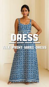 ชุดเดรสยาวลายกระเบื้อง (Tile Print Maxi Dress)_SecondhanD_SP080