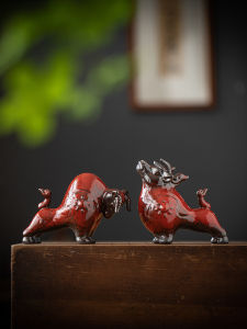 Creative Ceramic Bull Figurine Red Color Chinese Zodiac Bull Living Room Decorative Accessories Bull Spirit Soaring High