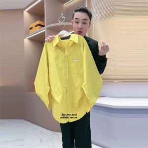 French Elegant Striped Shirt Womens Loose Fit Spring New Style Personality Splicing Irregular Korean Version Casual Shirt