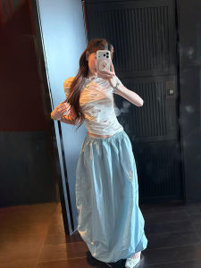 QIANMANZI | Bộ Đồ Nữ Ngọt Ngào Dáng Ôm Tay Ngắn Cổ Tròn
