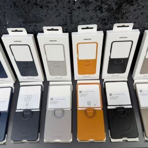Samsung | Leather Magnetic Ring Holder Case For Samsung Galaxy Z Flip 8 7 Flip7 Texture Shockproof Protective Cover Foldable Phone Shell