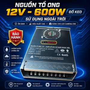 Nguồn Tổ Ong 12V 600W Đổ Keo Chống Nước Dùng Ngoài Trời - Nguồn cho LED Camera Biển Quảng Cáo